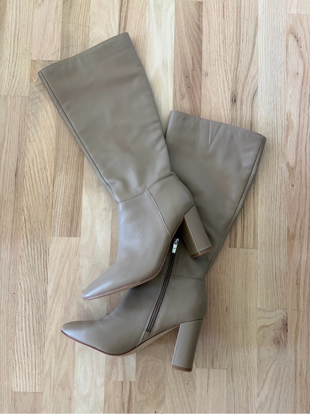 Marc Fisher Tall Women's Faux Leather Knee-High Block Heel Boots — Taupe size 8